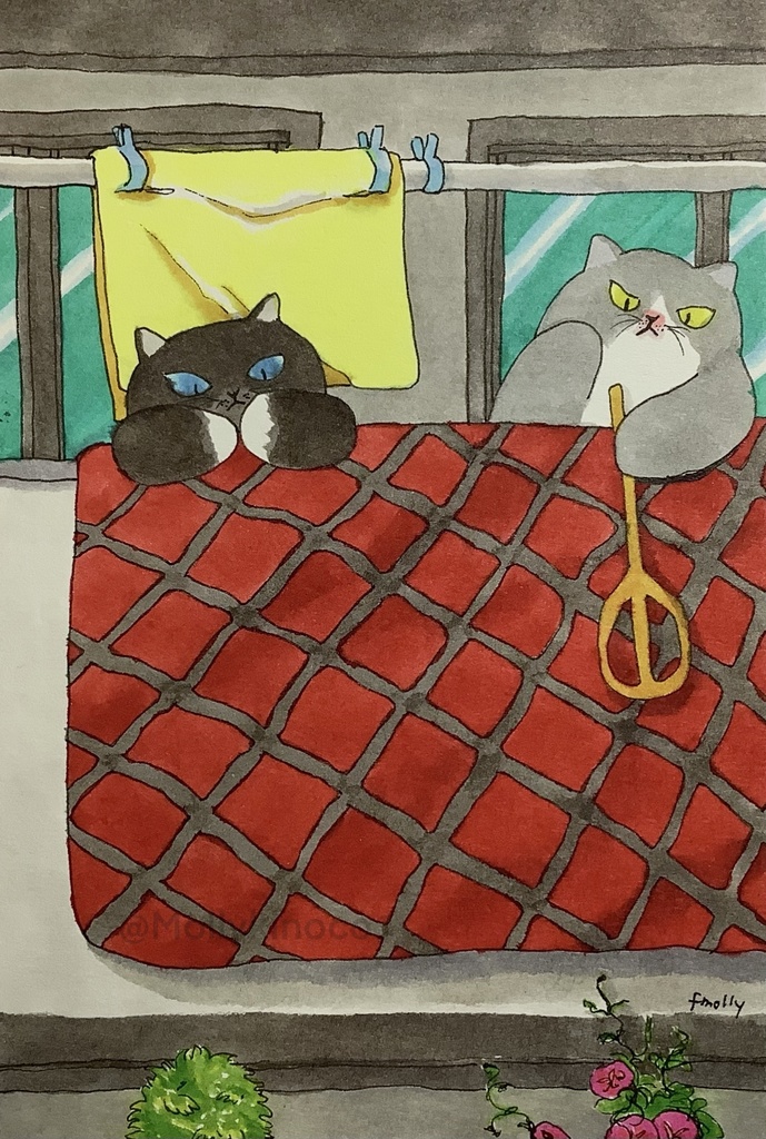 アナログ原画　真夏の冬物干し