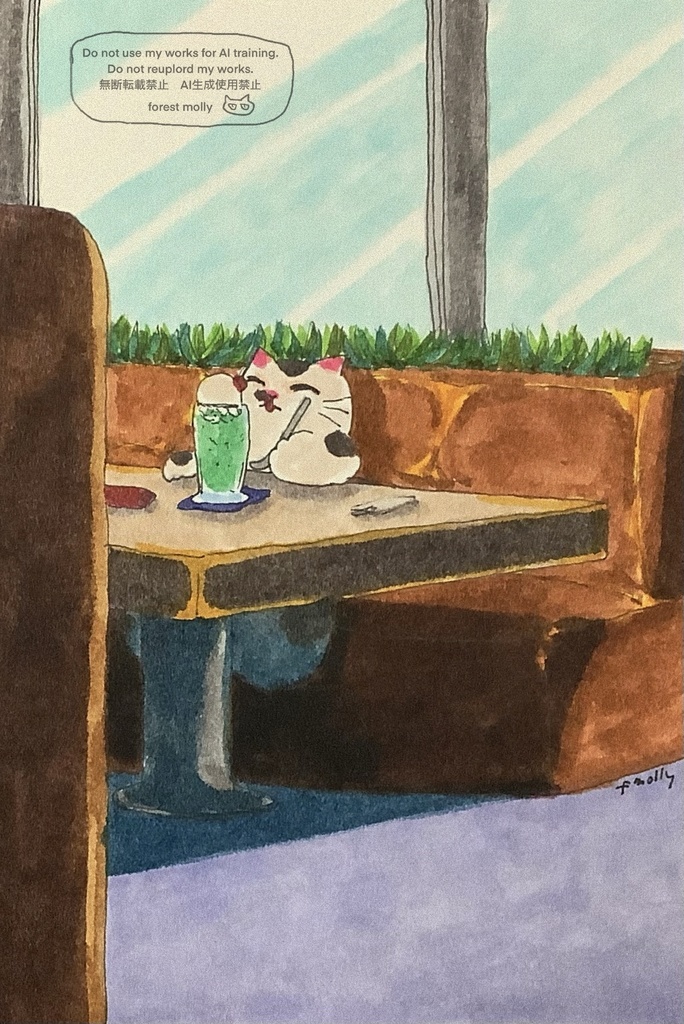 アナログ原画　週末のクリームソーダ