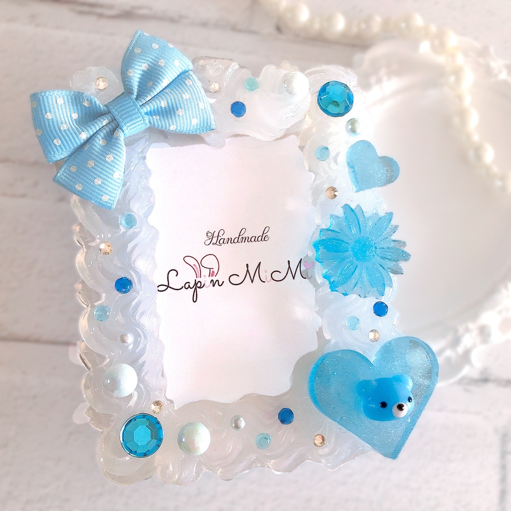 クリア ホイップデコ ブルー 水色 ドット さわやか かわいい B8 硬質 トレカケース チェキ 推し活