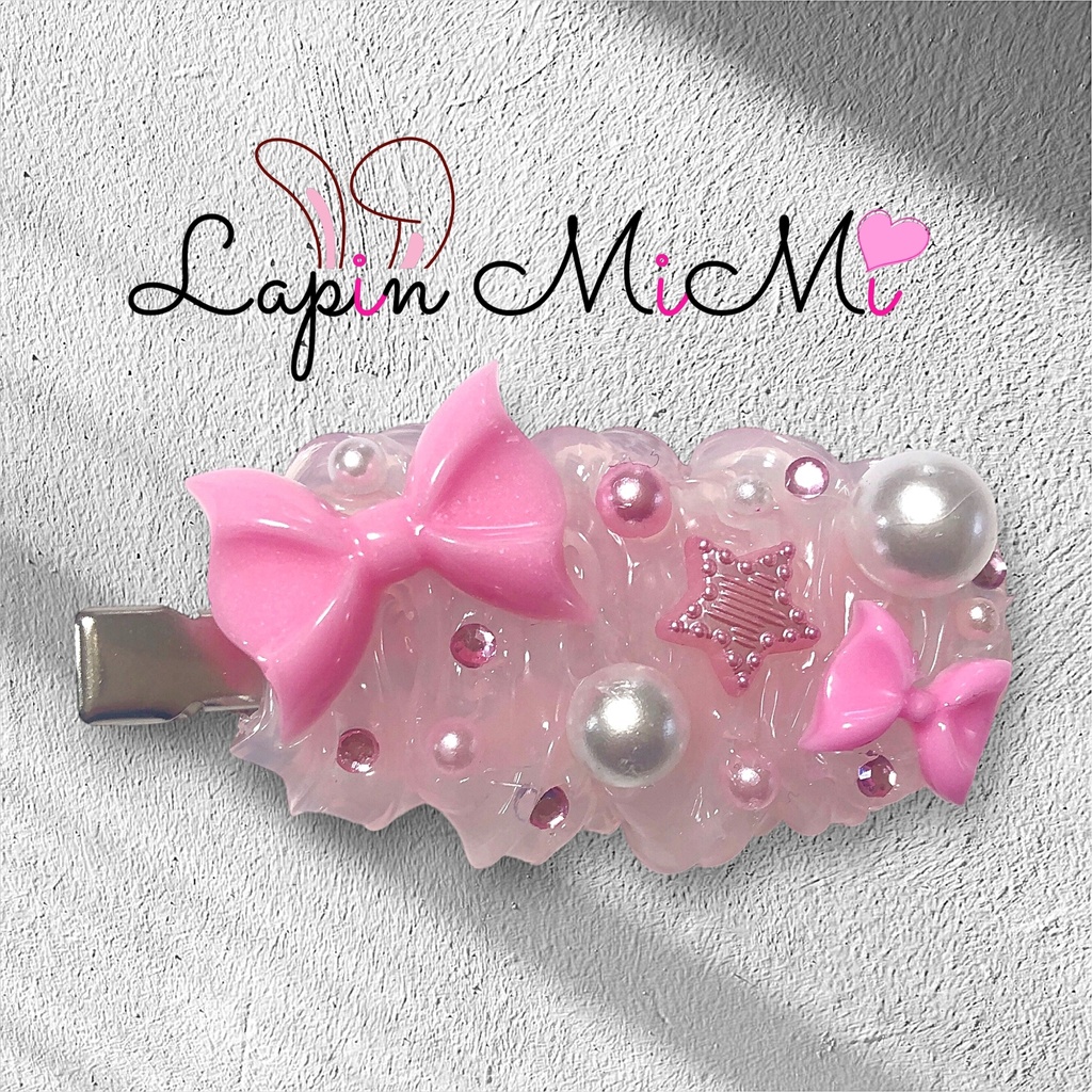 クリア ホイップデコ ピンク リボン パール 左右用 かわいい ヘアクリップ ヘアピン