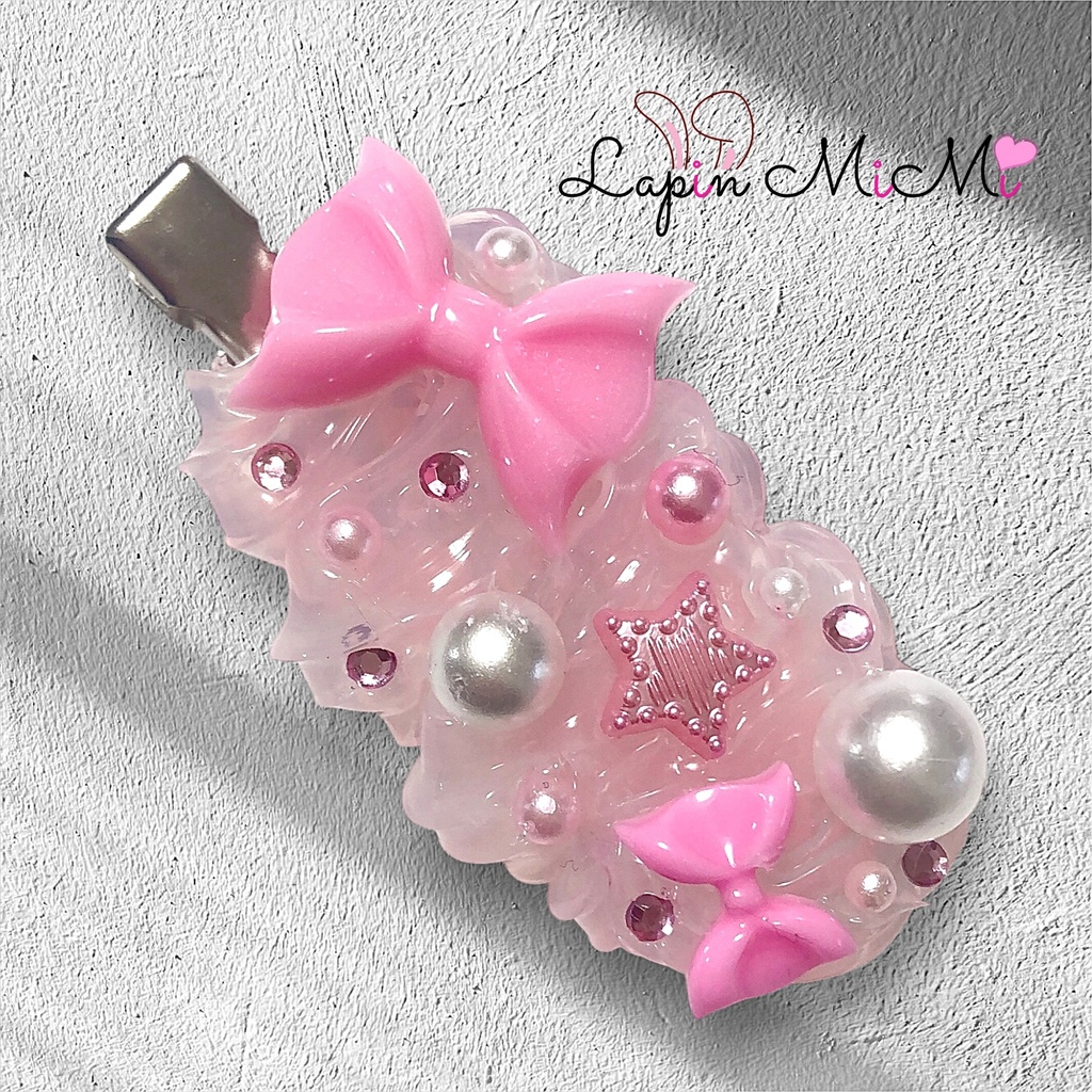 クリア ホイップデコ ピンク リボン パール 左右用 かわいい ヘアクリップ ヘアピン