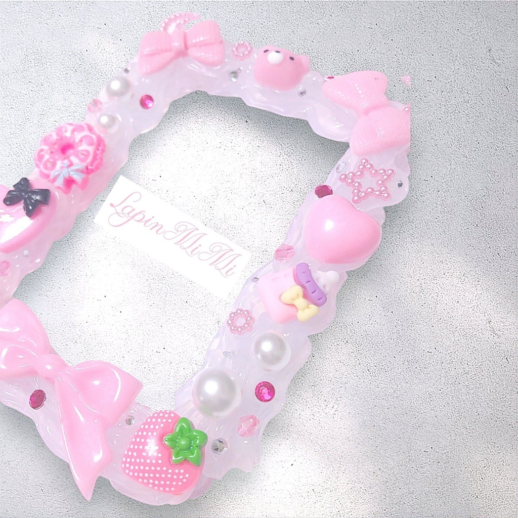 クリア ホイップデコ ピンク リボン ポップ かわいい B8 硬質 トレカケース チェキ 推し活