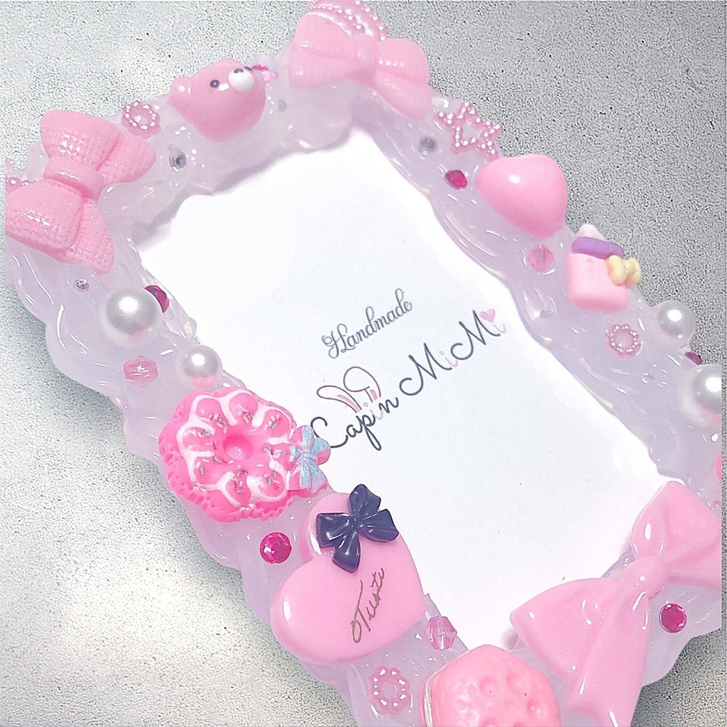 クリア ホイップデコ ピンク リボン ポップ かわいい B8 硬質 トレカケース チェキ 推し活