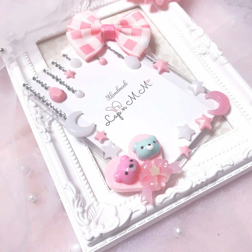 レジン チェック リボン ハート ベア 星 ゆめかわ ピンク ホワイト B8 硬質 トレカケース