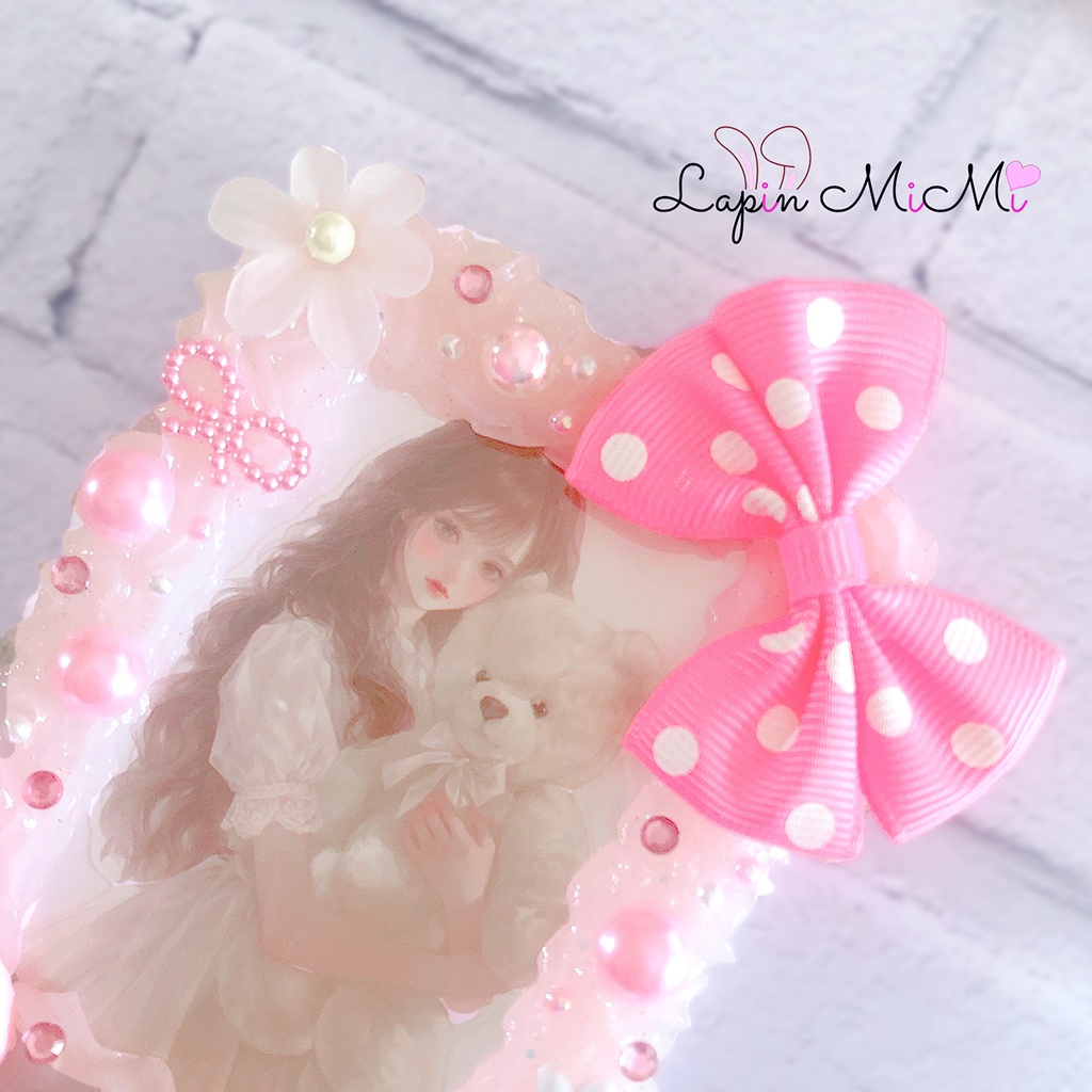 ホイップデコ クリア ラメ ピンク 水玉 リボン うさぎ 硬質 トレカケース チェキ