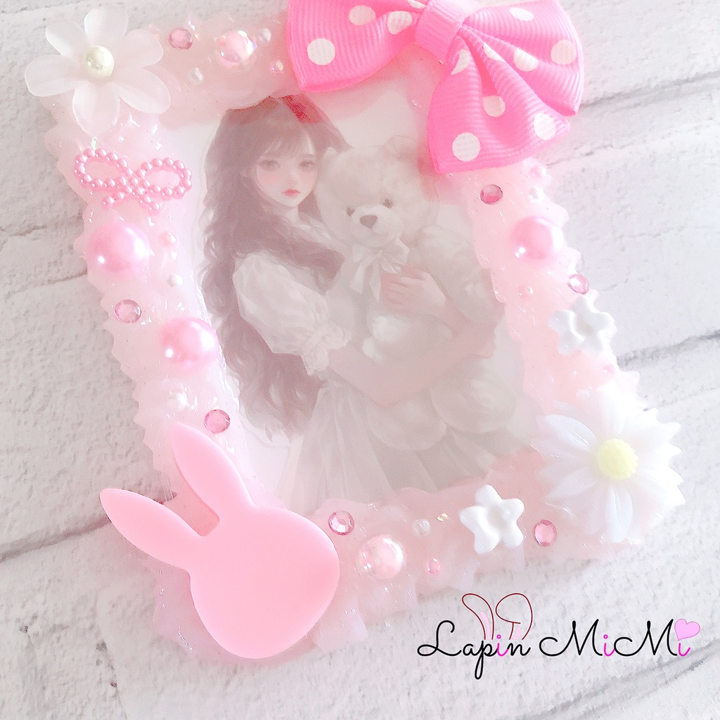 ホイップデコ クリア ラメ ピンク 水玉 リボン うさぎ 硬質 トレカケース チェキ