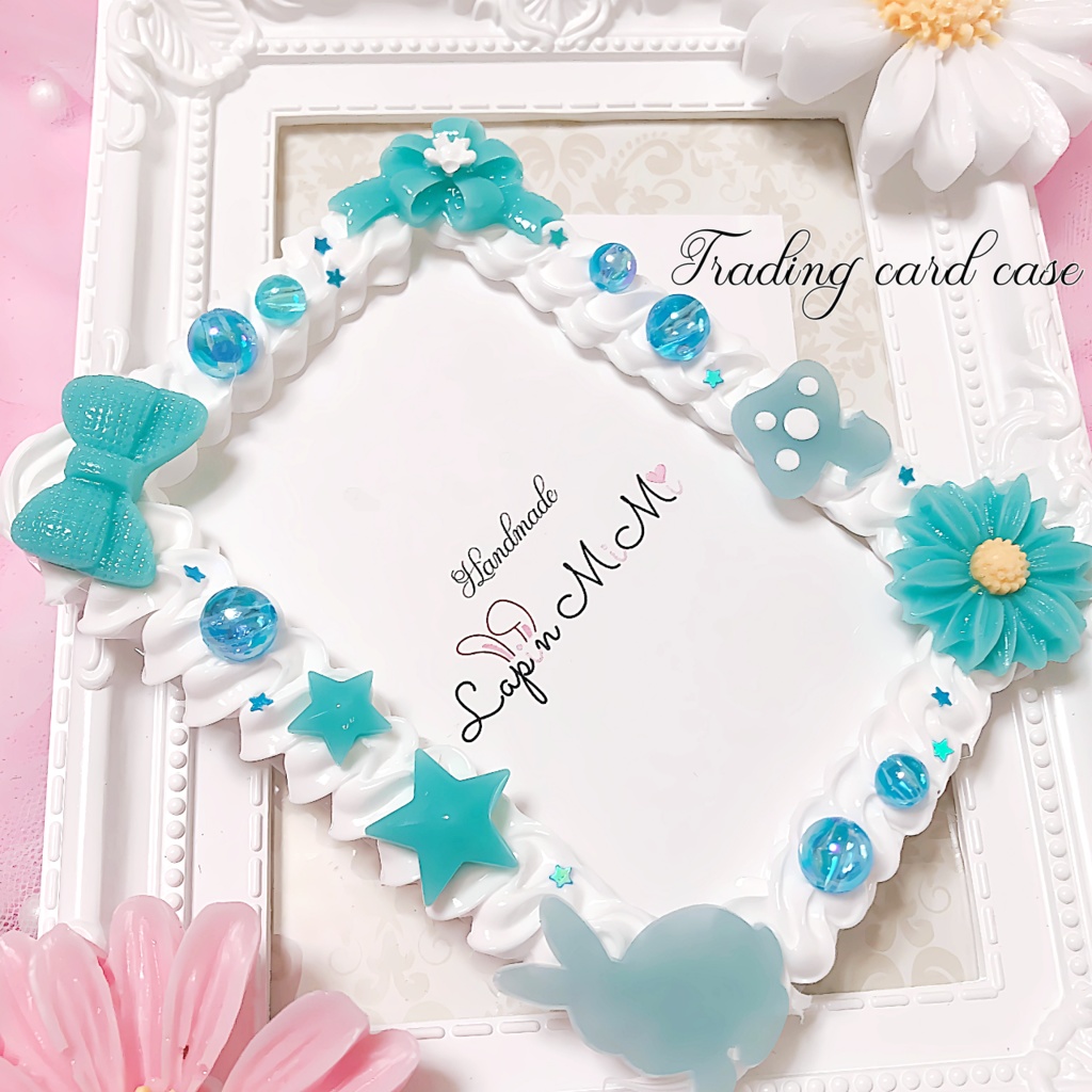 ホイップデコ ホワイト ターコイズ ミントブルー さわやか B8 硬質 トレカケース チェキ