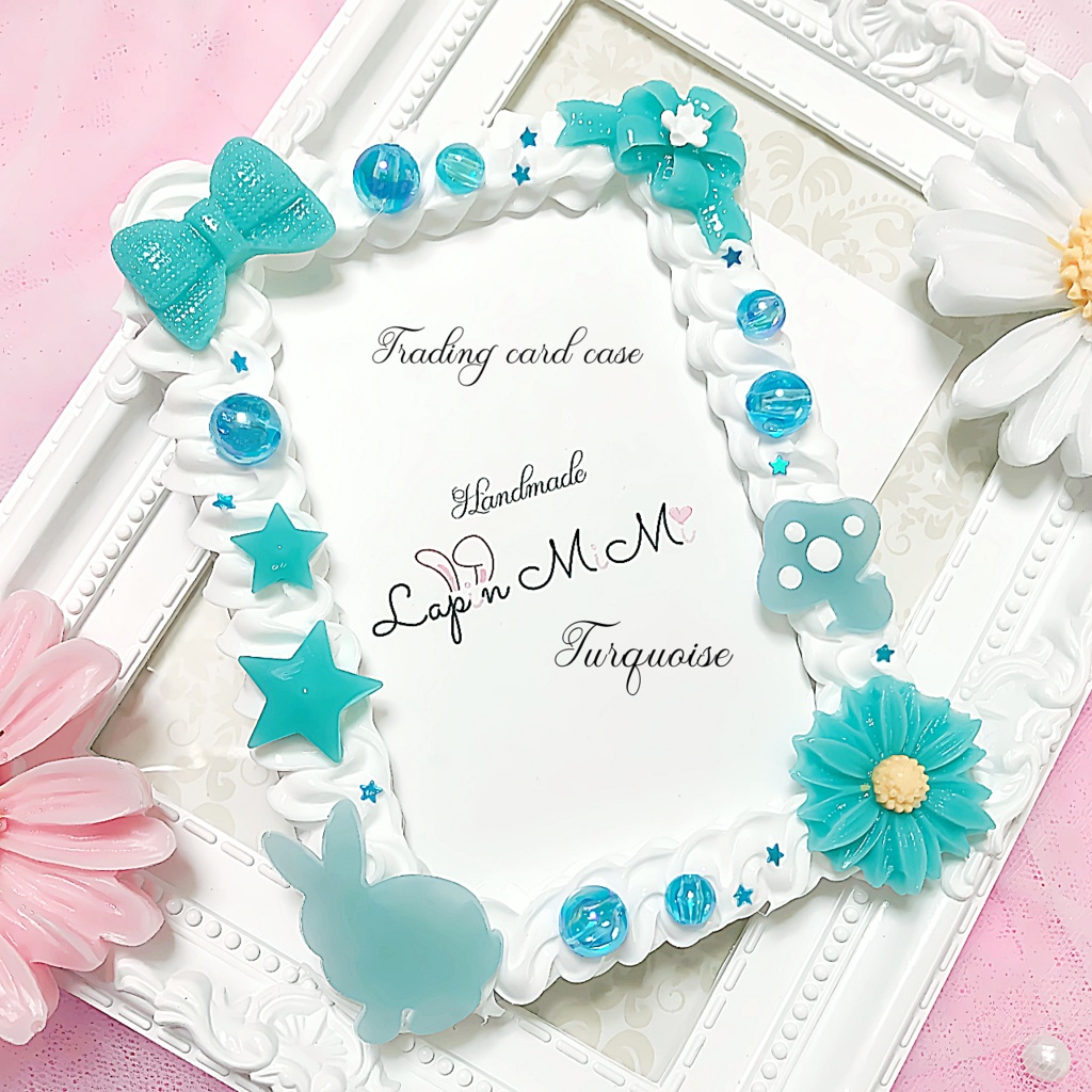 ホイップデコ ホワイト ターコイズ ミントブルー さわやか B8 硬質 トレカケース チェキ