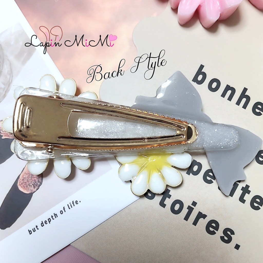 レジン ハンドメイド デイジー 花 ラメ リボン 大人可愛い ヘアクリップ