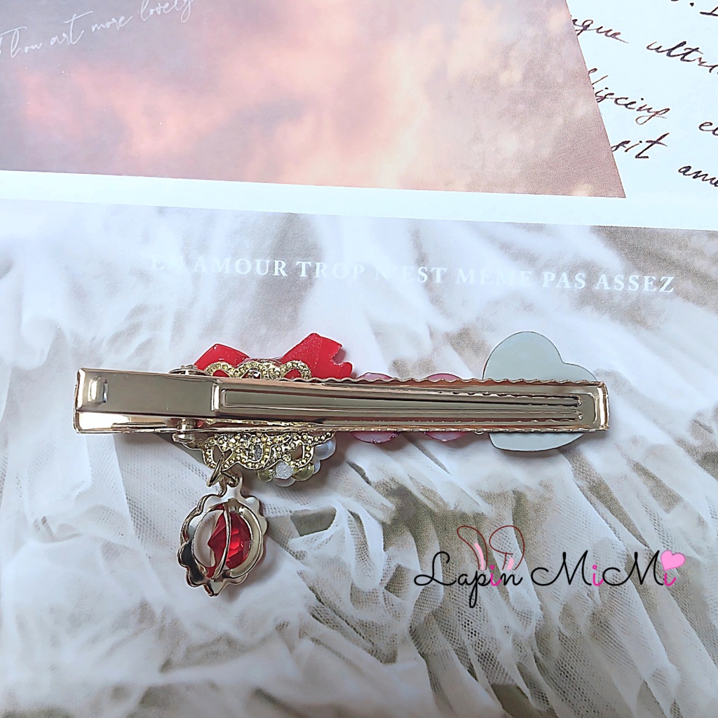 レジン リボン パール ハート 揺れる チャーム付き 大人可愛い 高見え ヘアクリップ