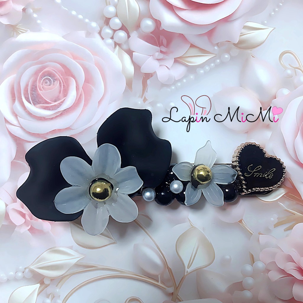 樹脂 大きめ 花びら 半円 大人可愛い フラワー ブラック ヘアクリップ レジン ハンドメイド