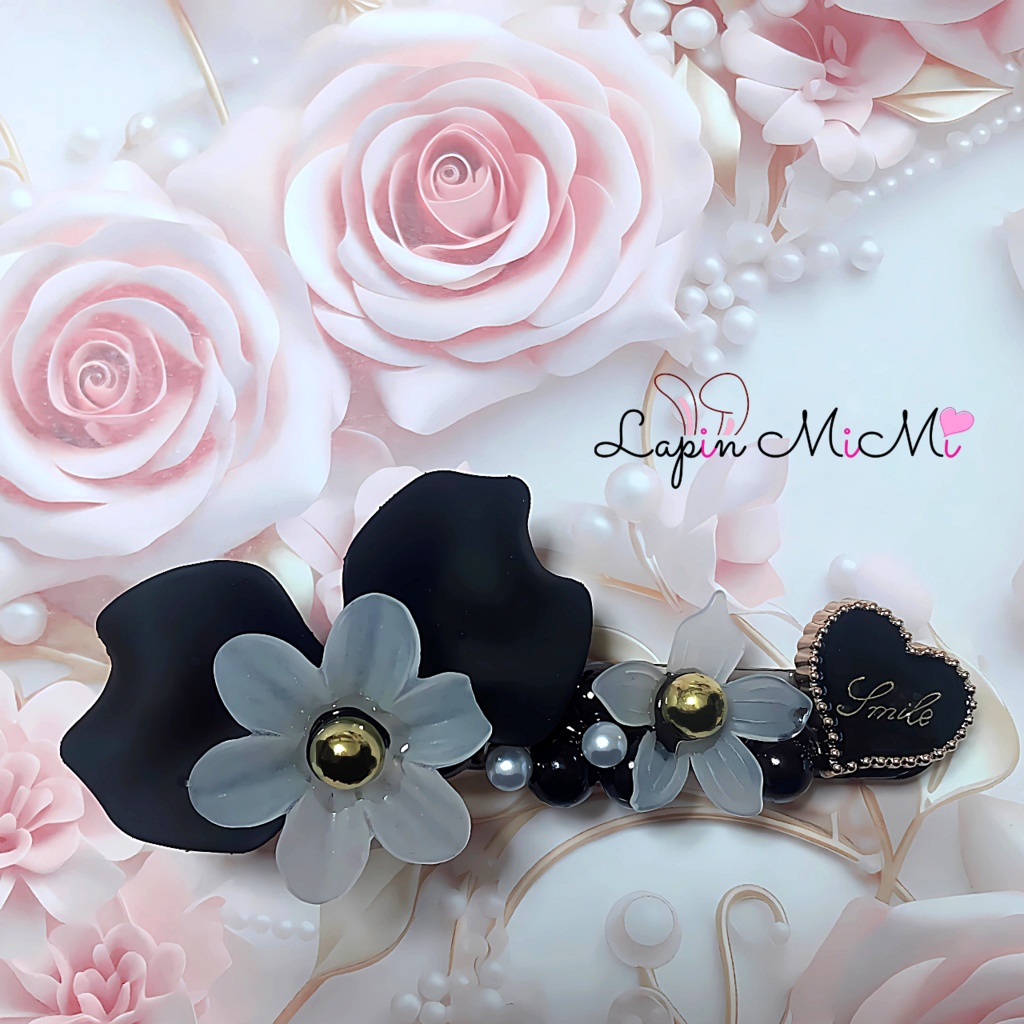 樹脂 大きめ 花びら 半円 大人可愛い フラワー ブラック ヘアクリップ レジン ハンドメイド