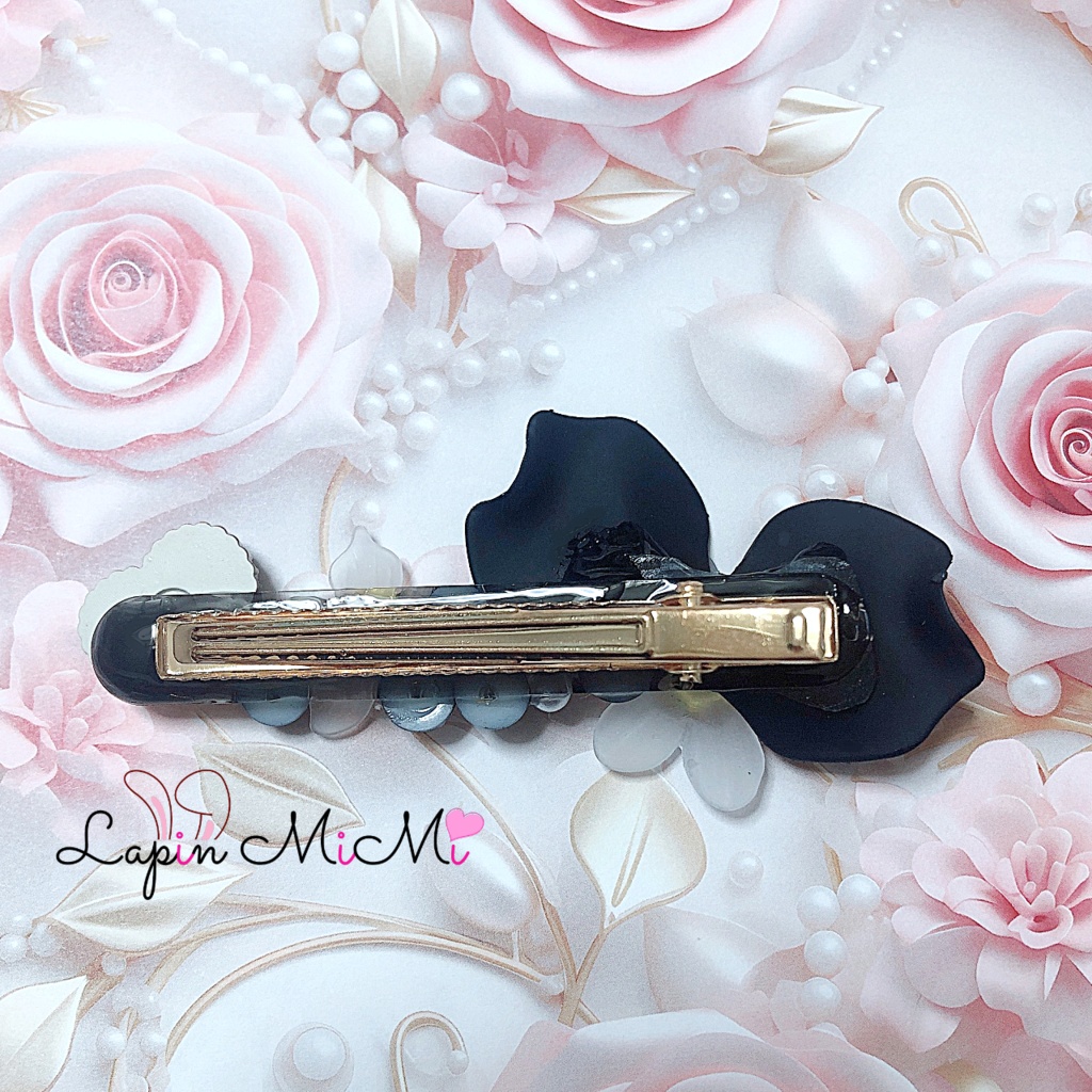 樹脂 大きめ 花びら 半円 大人可愛い フラワー ブラック ヘアクリップ レジン ハンドメイド