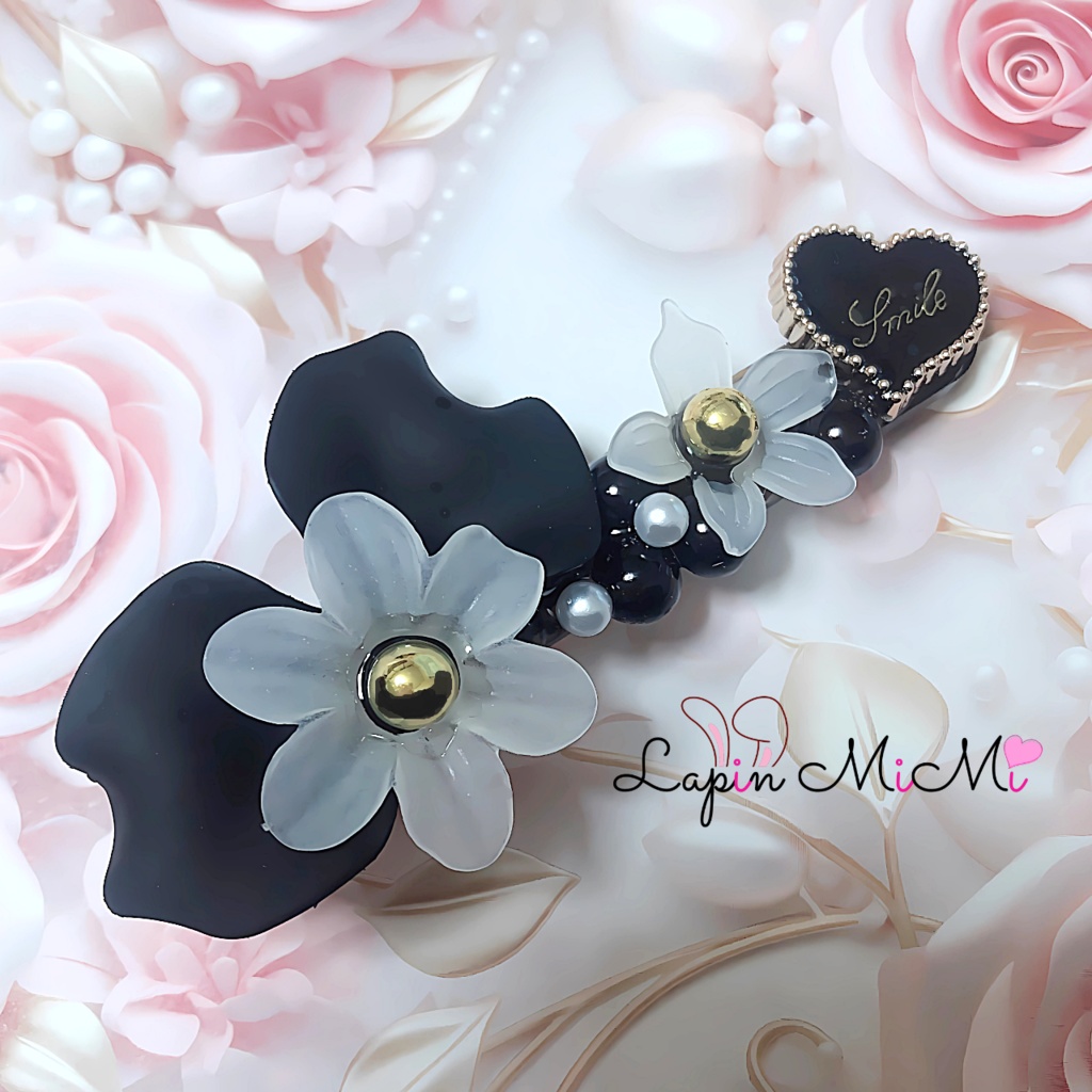 樹脂 大きめ 花びら 半円 大人可愛い フラワー ブラック ヘアクリップ レジン ハンドメイド