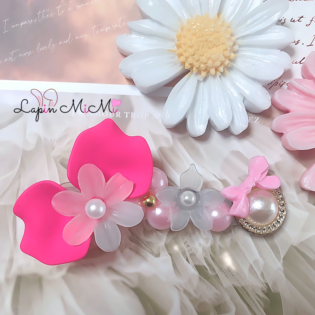 樹脂 大きめ 花びら 半円 大人可愛い フラワー ピンク ヘアクリップ レジン ハンドメイド