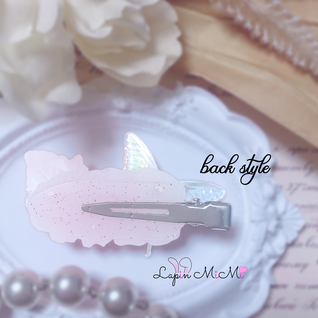 クリア ホイップデコ 蝶 上品 きれいめ ガラスビーズ 花 春 ヘアクリップ ハンドメイド