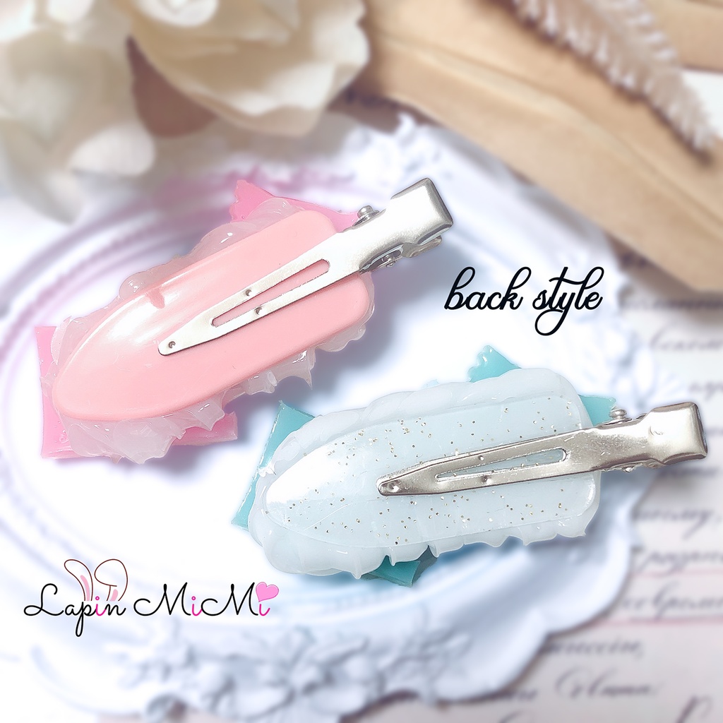 クリア ホイップデコ お菓子 チョコ VD ピンク 水色 ヘアクリップ 2点セット ハンドメイド