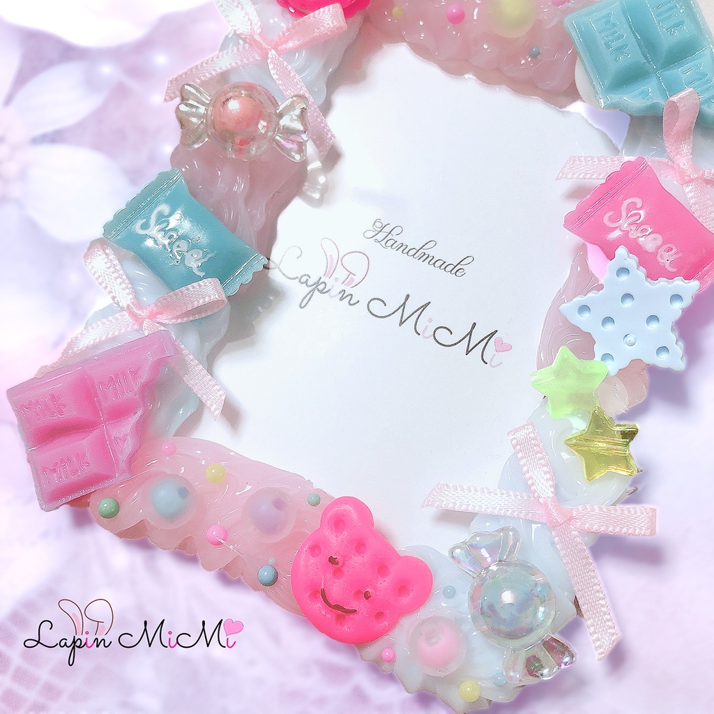 クリア ホイップデコ お菓子 VD バレンタイン チョコ ポップ ブルー ピンク 硬質トレカケース チェキ ハンドメイド