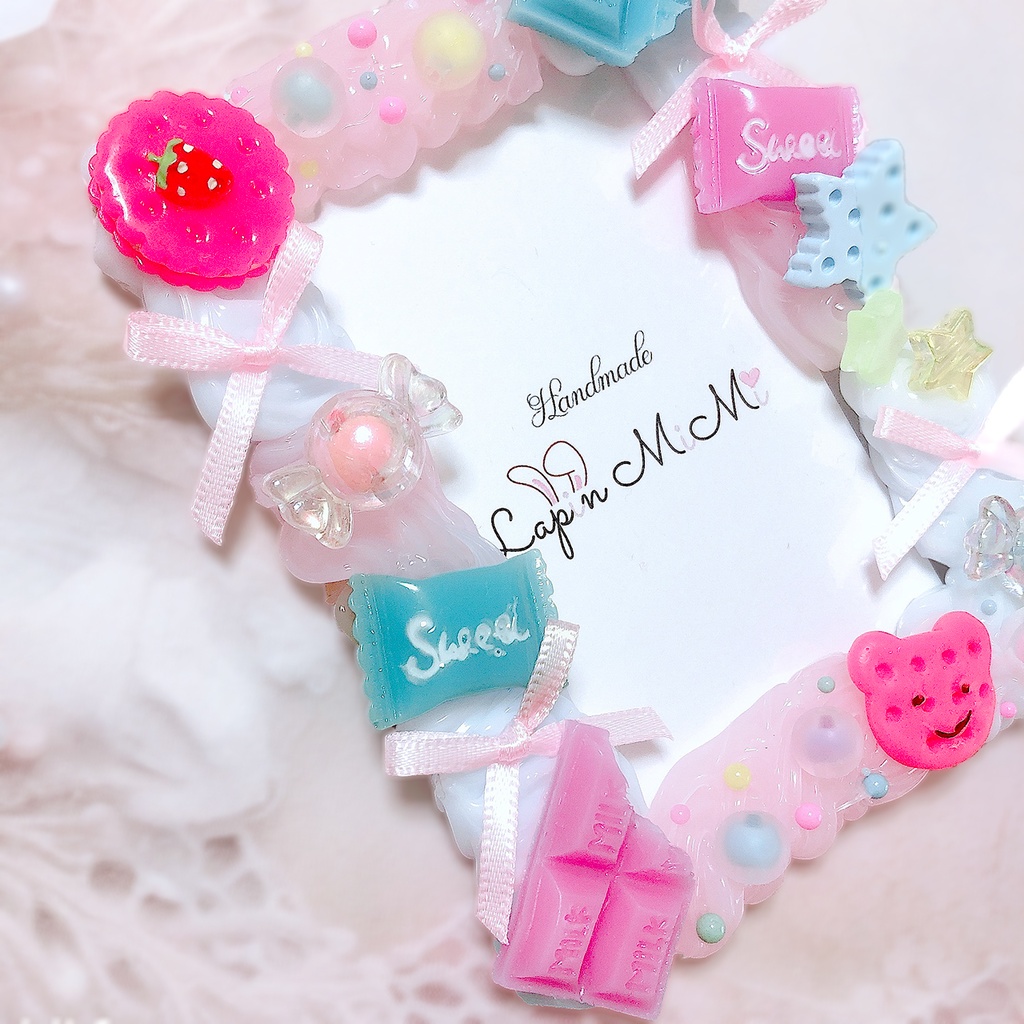 クリア ホイップデコ お菓子 VD バレンタイン チョコ ポップ ブルー ピンク 硬質トレカケース チェキ ハンドメイド