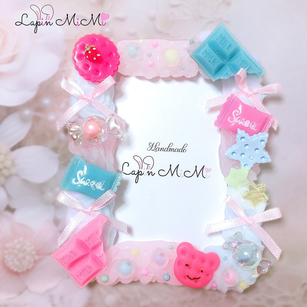 クリア ホイップデコ お菓子 VD バレンタイン チョコ ポップ ブルー ピンク 硬質トレカケース チェキ ハンドメイド