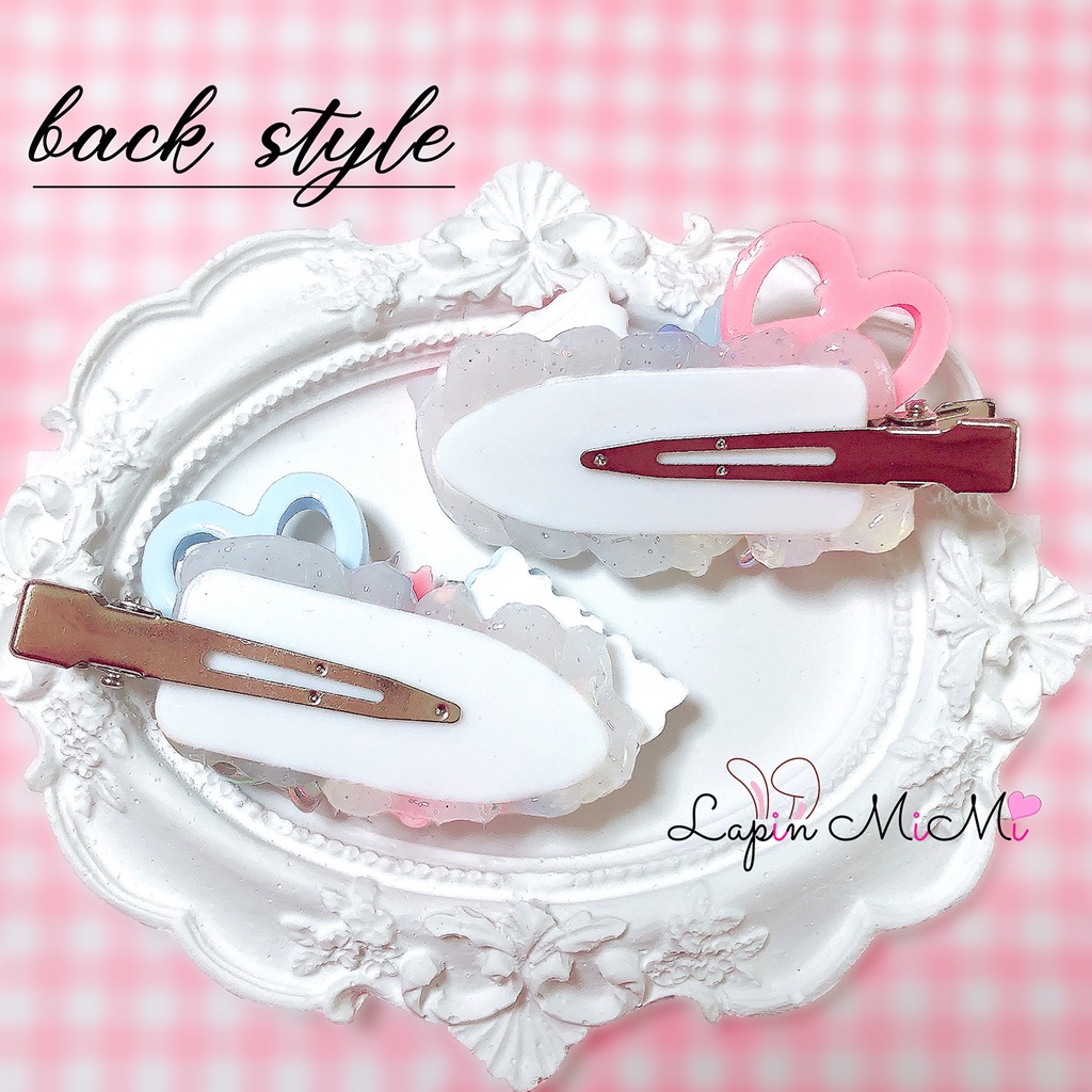 クリア ホイップデコ プレッチェル チョコ 崛起 お菓子 ピンク 水色 ヘアクリップ 2点セット ハンドメイド