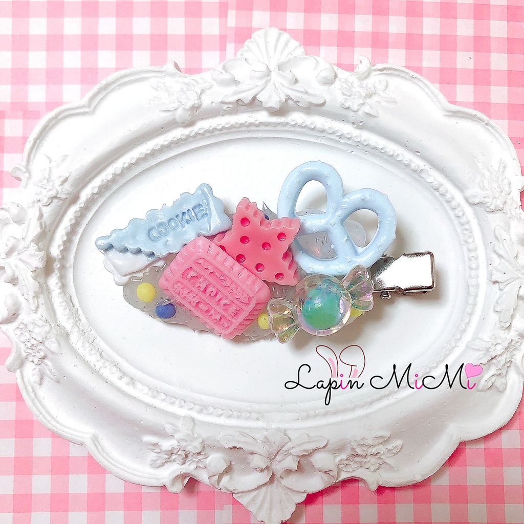 クリア ホイップデコ プレッチェル チョコ 崛起 お菓子 ピンク 水色 ヘアクリップ 2点セット ハンドメイド