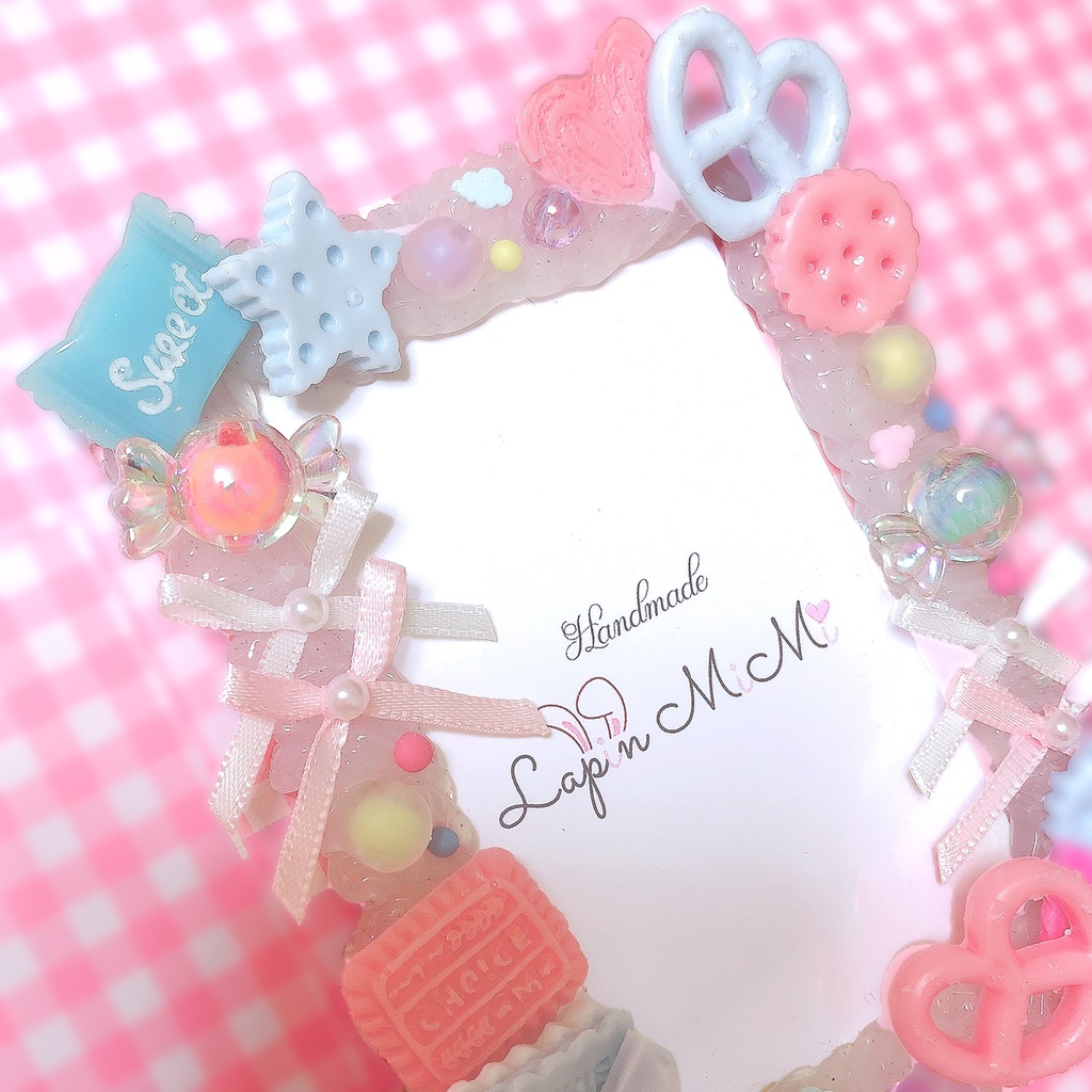 クリア ラメ入り ホイップ デコ お菓子 クッキー チョコ 硬質 トレカケース チェキ ピンク 水色 ハンドメイド