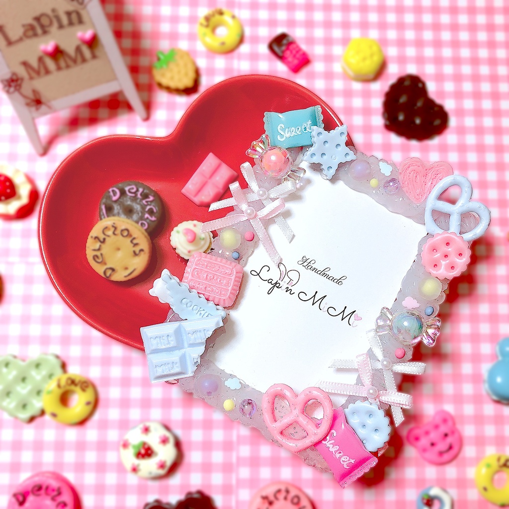 クリア ラメ入り ホイップ デコ お菓子 クッキー チョコ 硬質 トレカケース チェキ ピンク 水色 ハンドメイド
