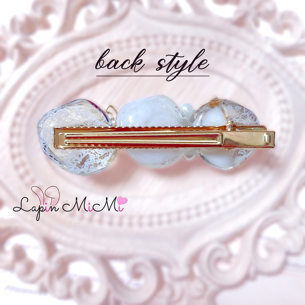 レース ラメ入り 高見え ゴールド ぷっくり ヘアクリップ ホワイト レジン ハンドメイド