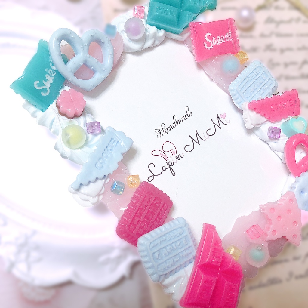 ホイップデコ クリア バレンタイン お菓子 硬質トレカケース チェキ ピンク 水色 ポップ ハンドメイド