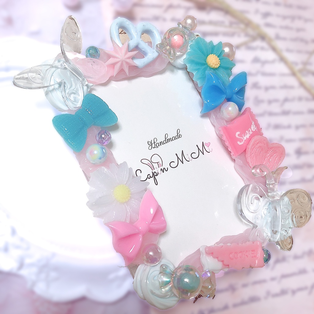 ホイップデコ かわいい 硬質 トレカケース チェキケース お菓子 バレンタイン チョコ ピンク 青 ハンドメイド