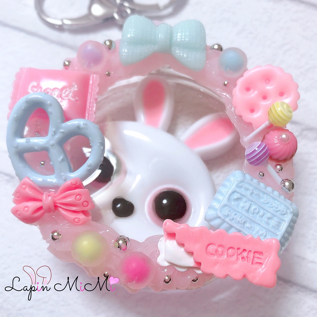 両面可 ホイップデコ お菓子 チョコ クッキー ピンク 水色 57mm 缶バッジケース キーホルダー