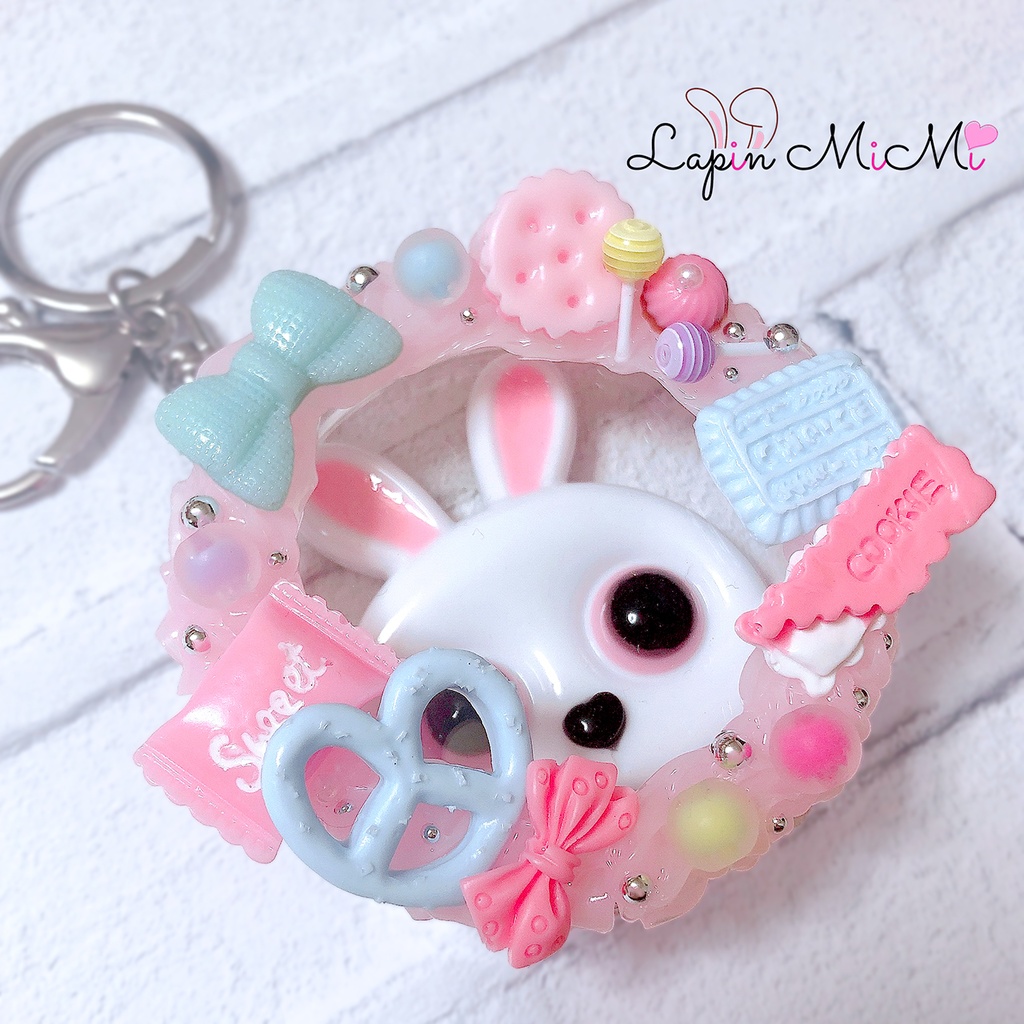 両面可 ホイップデコ お菓子 チョコ クッキー ピンク 水色 57mm 缶バッジケース キーホルダー