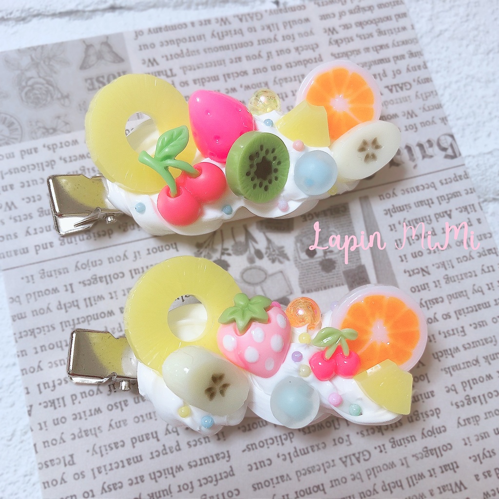 ケーキ ホイップデコ 2点セット 果物 フルーツ かわいい ヘアクリップ ハンドメイド