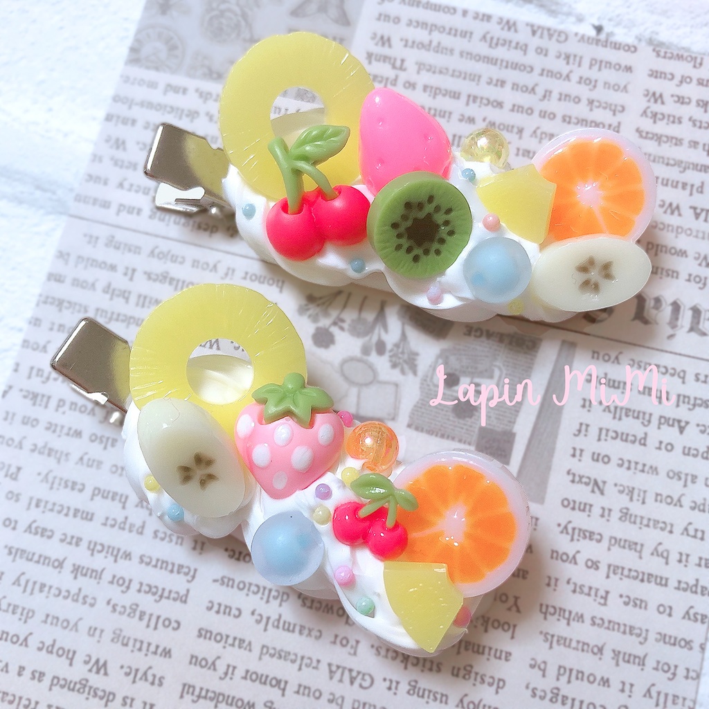 ケーキ ホイップデコ 2点セット 果物 フルーツ かわいい ヘアクリップ ハンドメイド