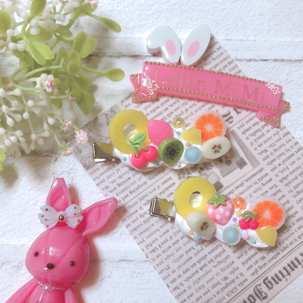 ケーキ ホイップデコ ２点セット 果物 フルーツ かわいい ヘアクリップ ハンドメイド