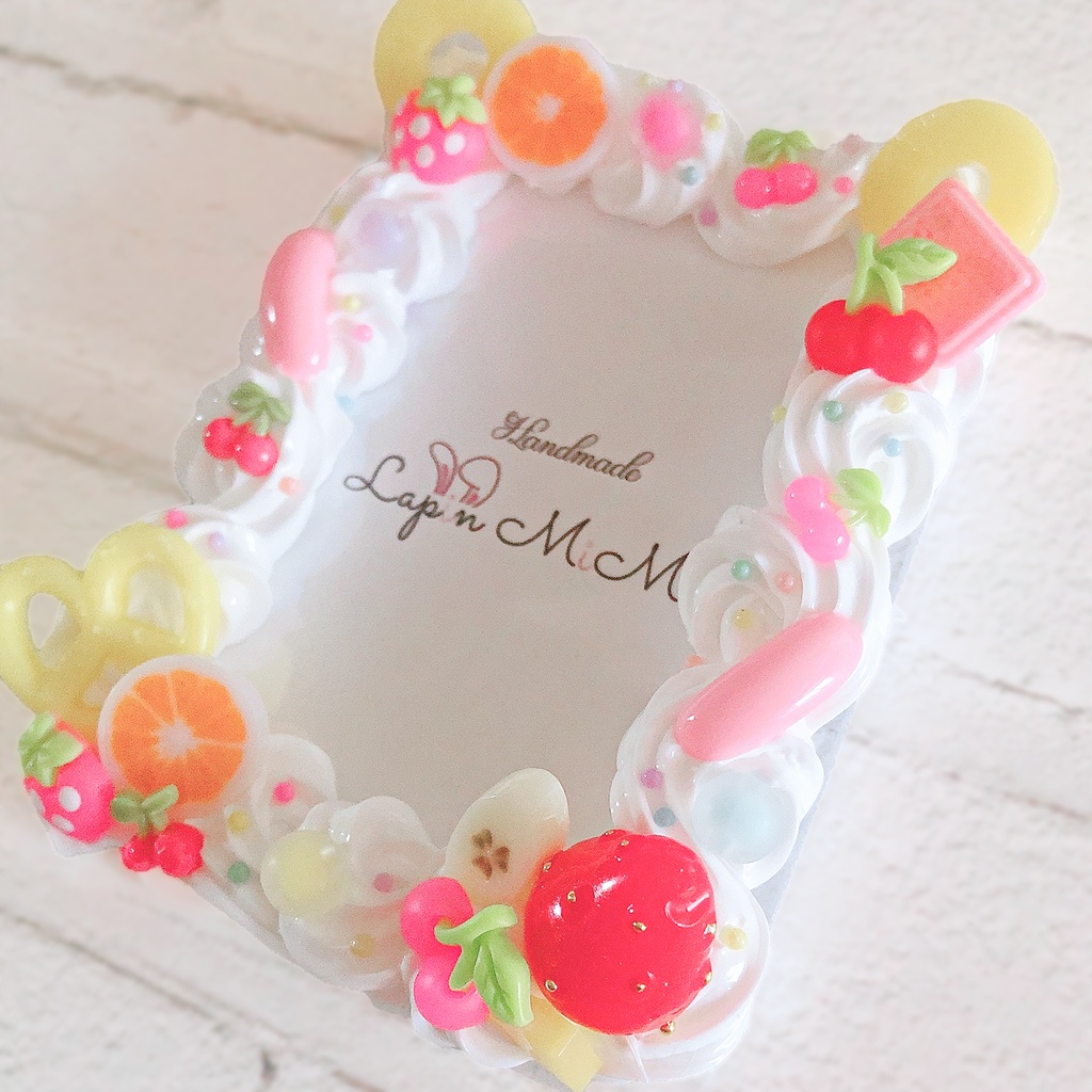 ケーキ風 白 ホイップデコ 硬質 トレカケース チェキ フルーツ カラフル 果物 カラフル