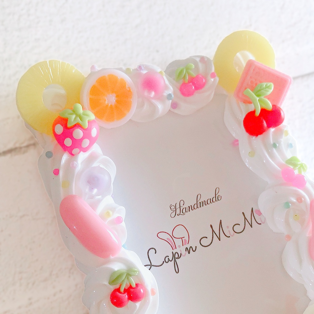 ケーキ風 白 ホイップデコ 硬質 トレカケース チェキ フルーツ カラフル 果物 カラフル