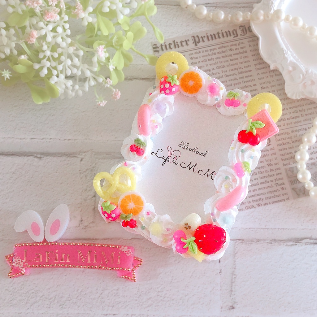 ケーキ風 白 ホイップデコ 硬質 トレカケース チェキ フルーツ カラフル 果物 カラフル