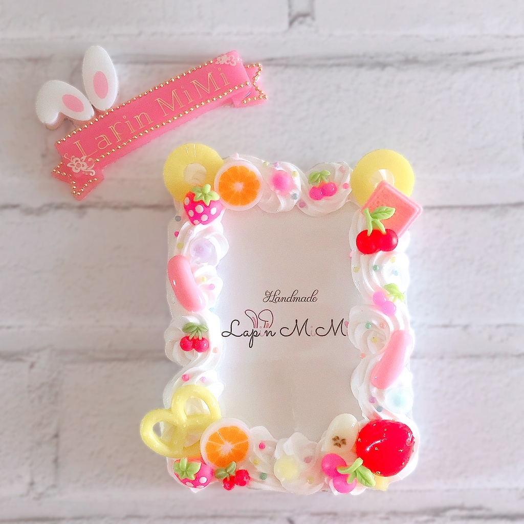 ケーキ風 白 ホイップデコ 硬質 トレカケース チェキ フルーツ カラフル 果物 カラフル