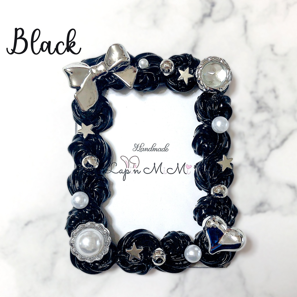 黒 シルバー ホイップデコ 硬質トレカケース チェキ 大人可愛い リボン モノトーン かっこいい ケース