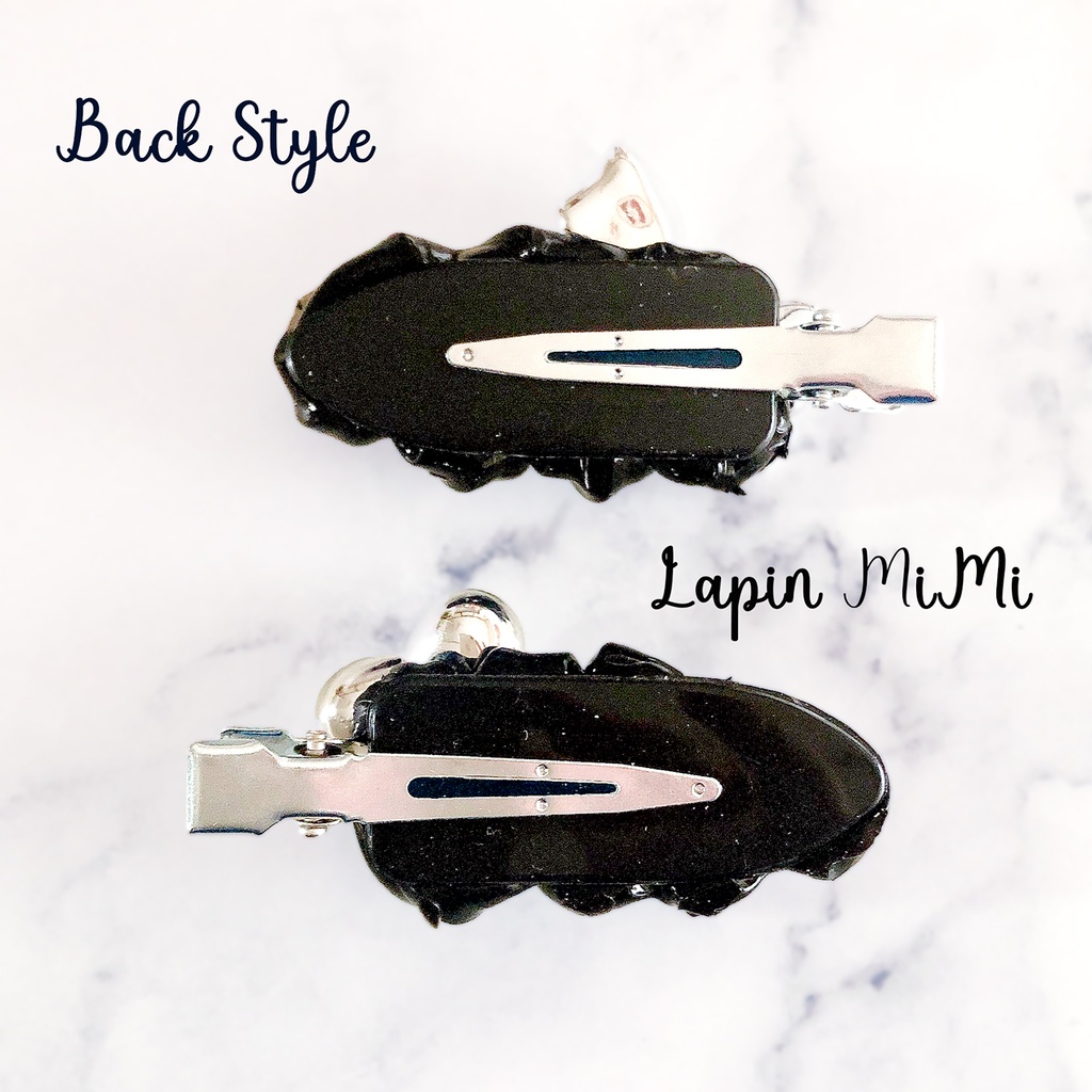 黒 シルバー ホイップデコ 2点セット ヘアクリップ 白 スター リボン ヘアピン