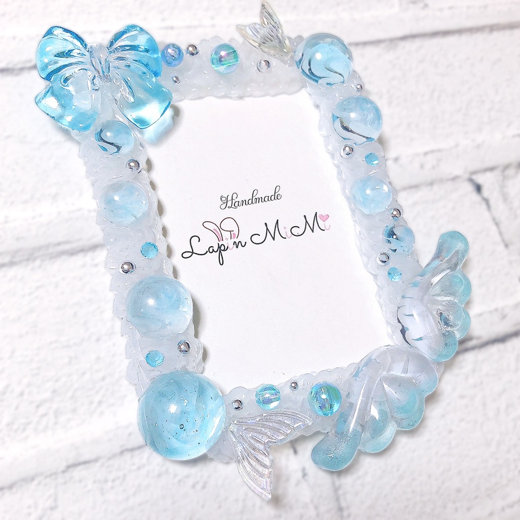 クリア ホイップデコ 硬質トレカケース チェキ 水色 海 リボン シルバー リボン バルーン ケース