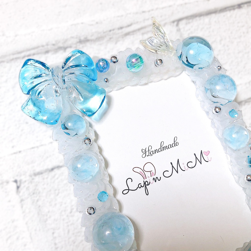 クリア ホイップデコ 硬質トレカケース チェキ 水色 海 リボン シルバー リボン バルーン ケース