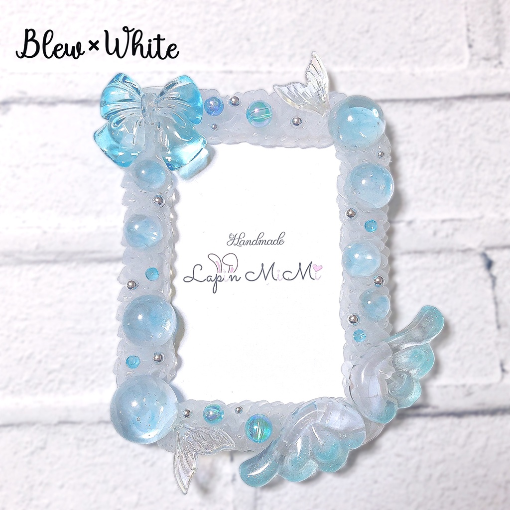 クリア ホイップデコ 硬質トレカケース チェキ 水色 海 リボン シルバー リボン バルーン ケース