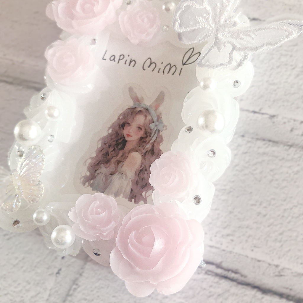 クリア ピンク ホイップデコ 硬質トレカケース チェキ レース 蝶 ふんわり かわいい ケース