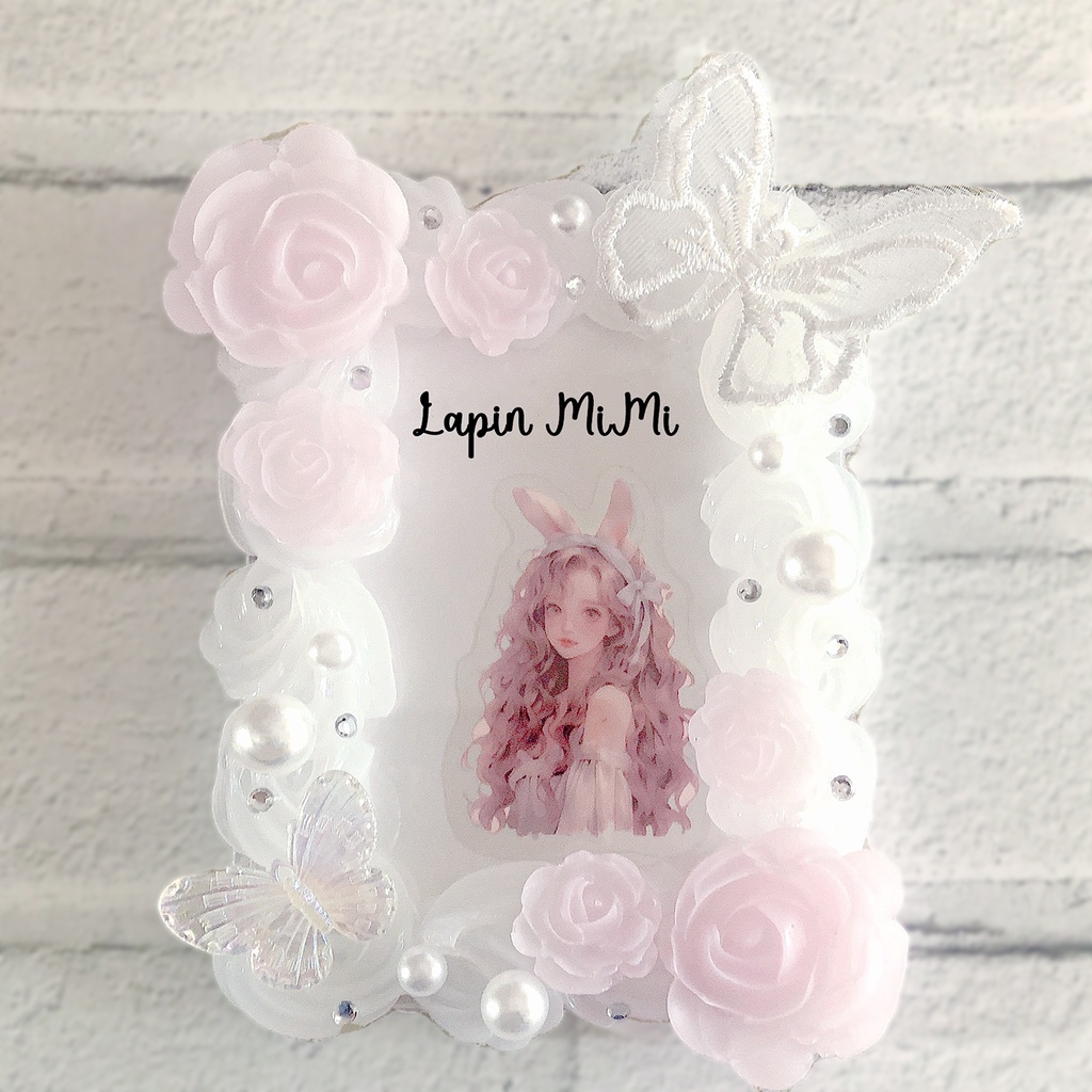 クリア ピンク ホイップデコ 硬質トレカケース チェキ レース 蝶 ふんわり かわいい ケース