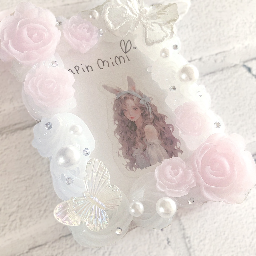 クリア ピンク ホイップデコ 硬質トレカケース チェキ レース 蝶 ふんわり かわいい ケース