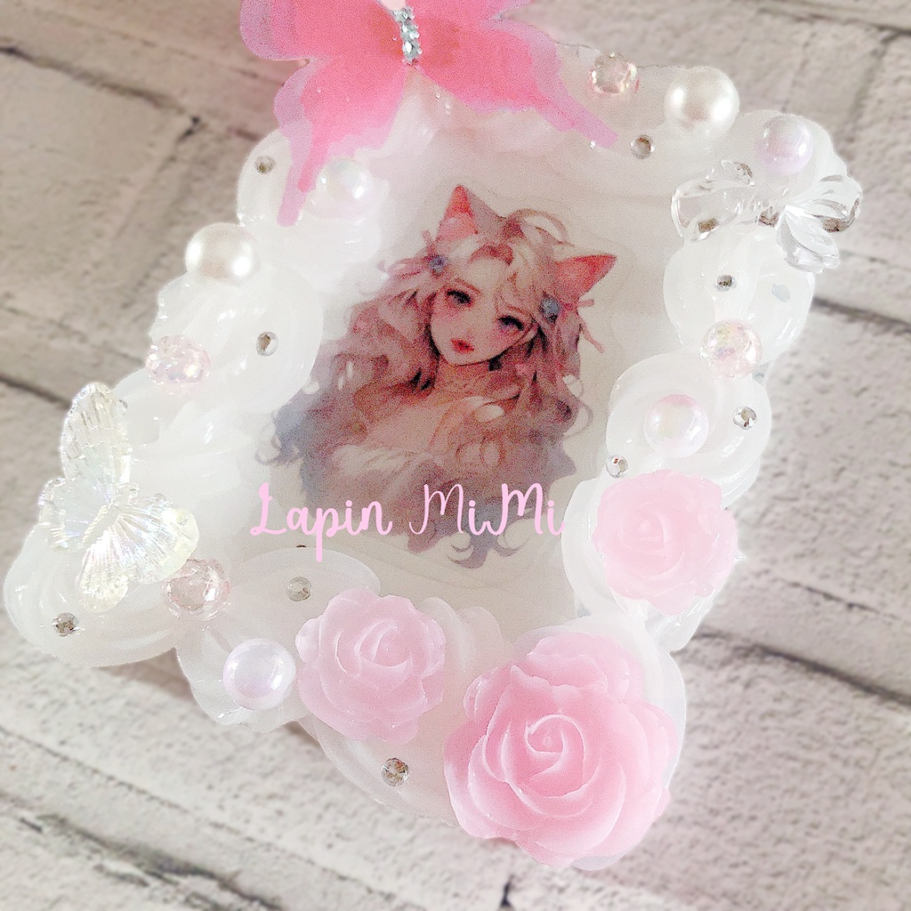 ホイップデコ 硬質トレカケース チェキ ピンク 蝶 薔薇 クリア パール ふんわり かわいいケース