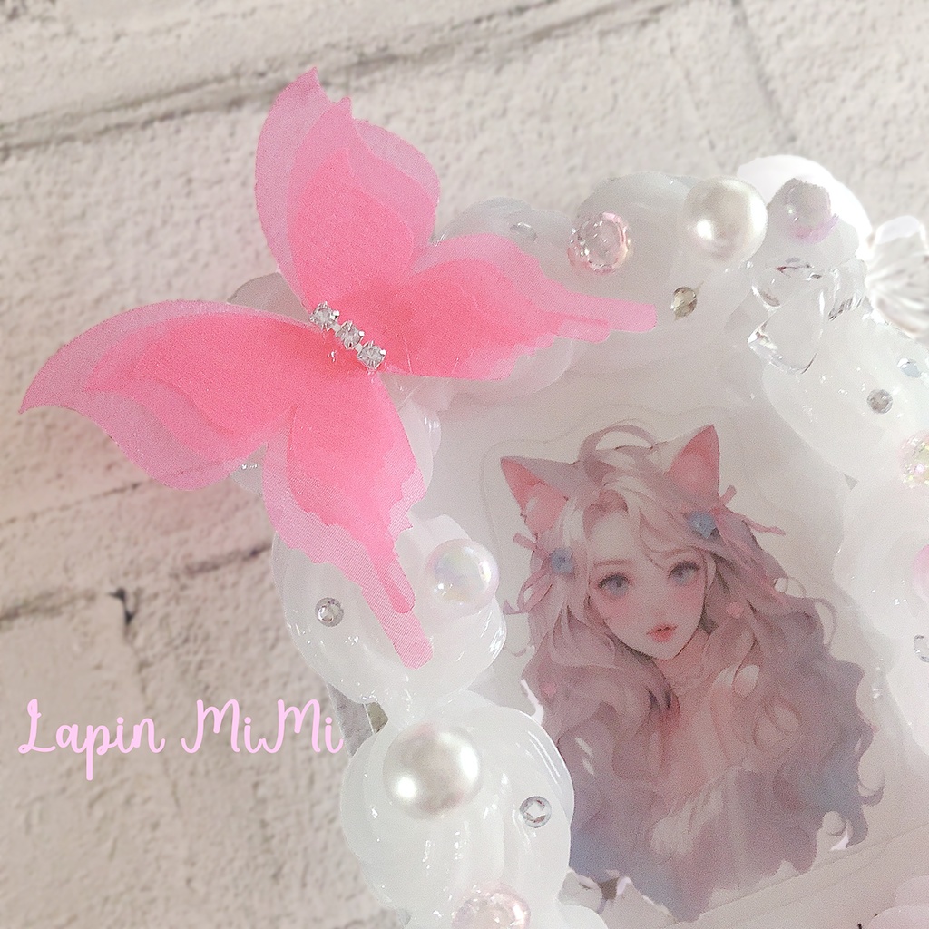 ホイップデコ 硬質トレカケース チェキ ピンク 蝶 薔薇 クリア パール ふんわり かわいいケース